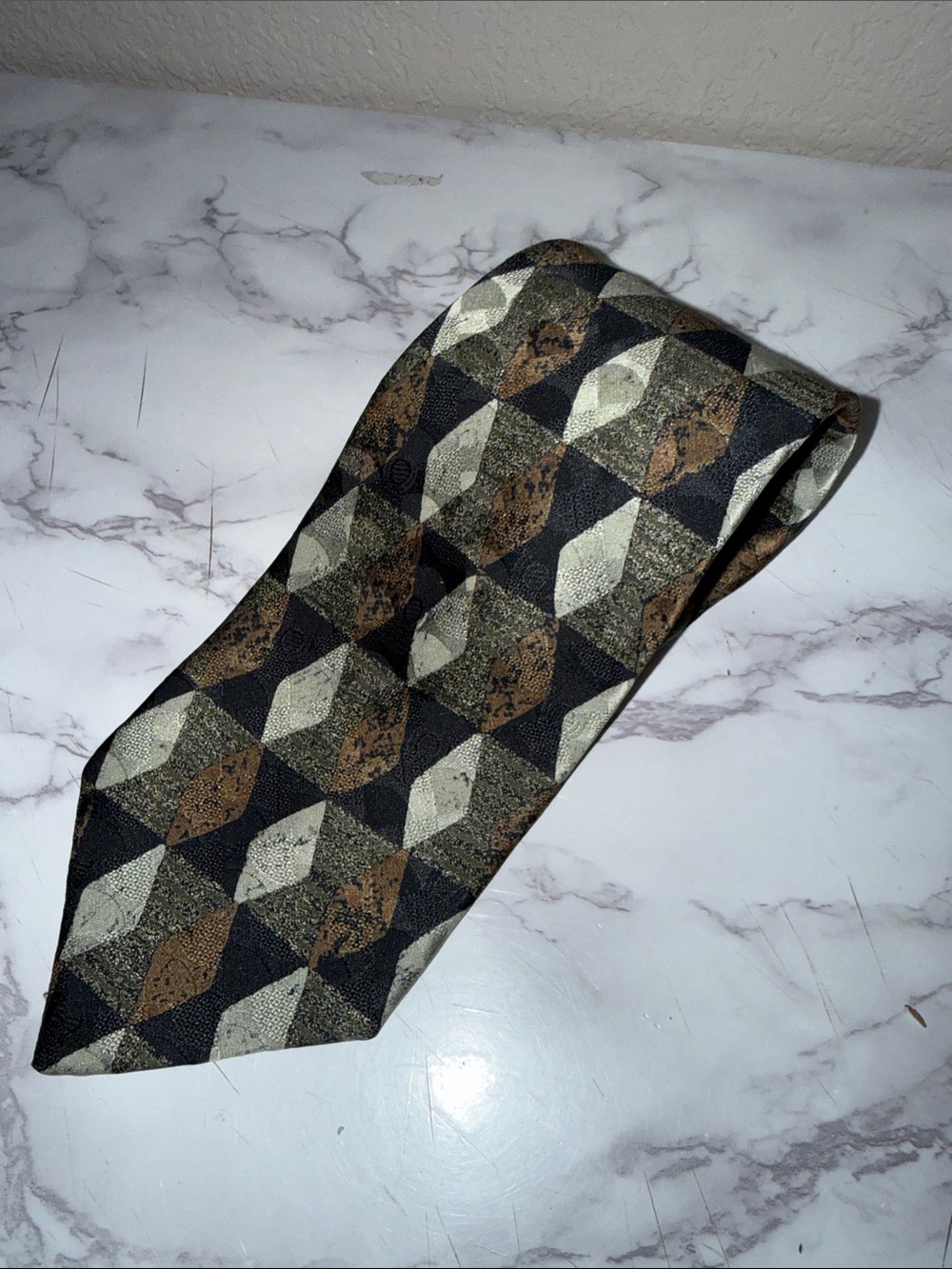 Fratelli Rossetti Geometric Pattern Tie in Black, Brown & Gray 100% Silk Italian